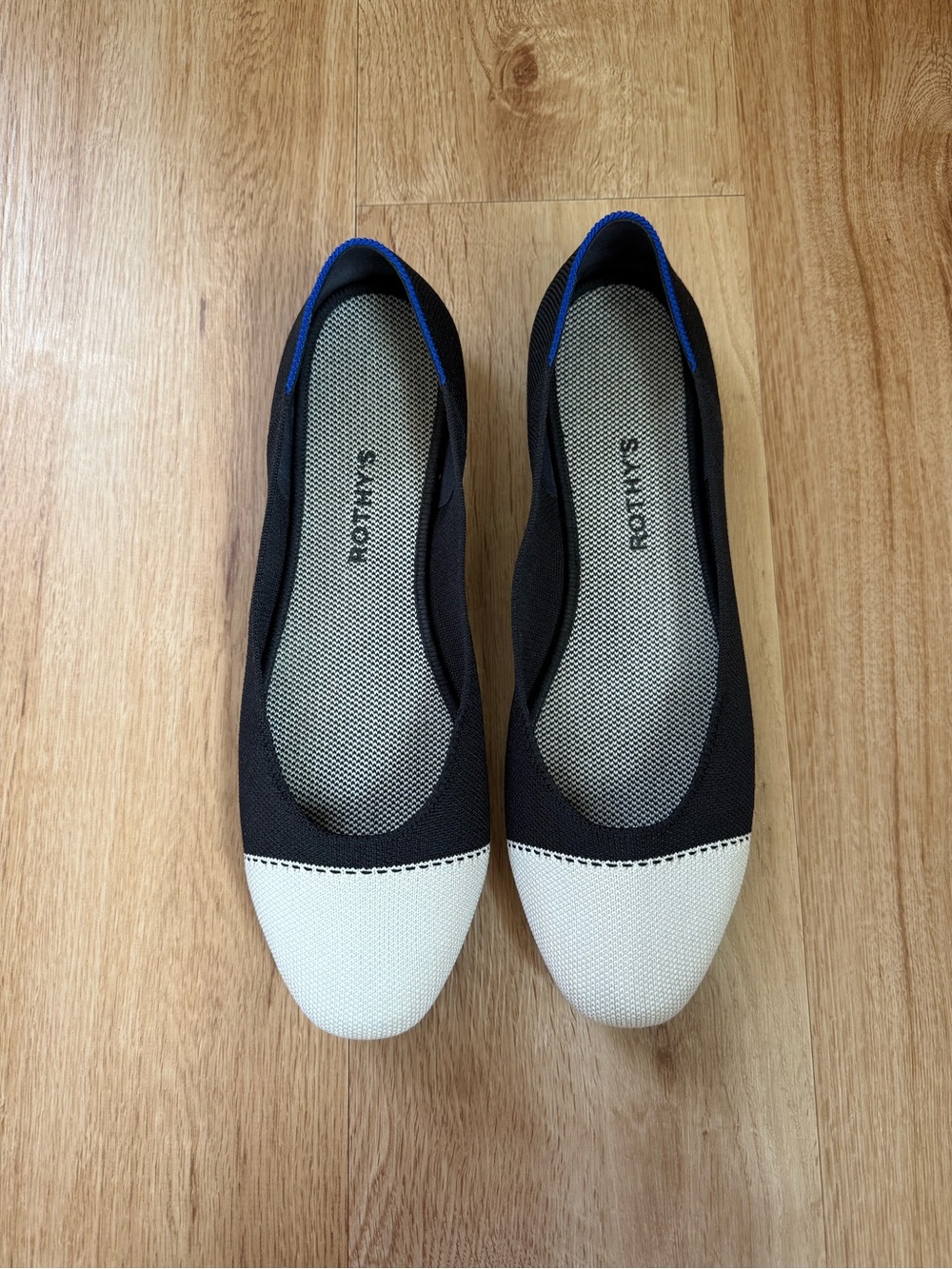 Rothy’s The Square Cap Toe Ballet Flat Black Cream Women's Size 13 "Moonlight"